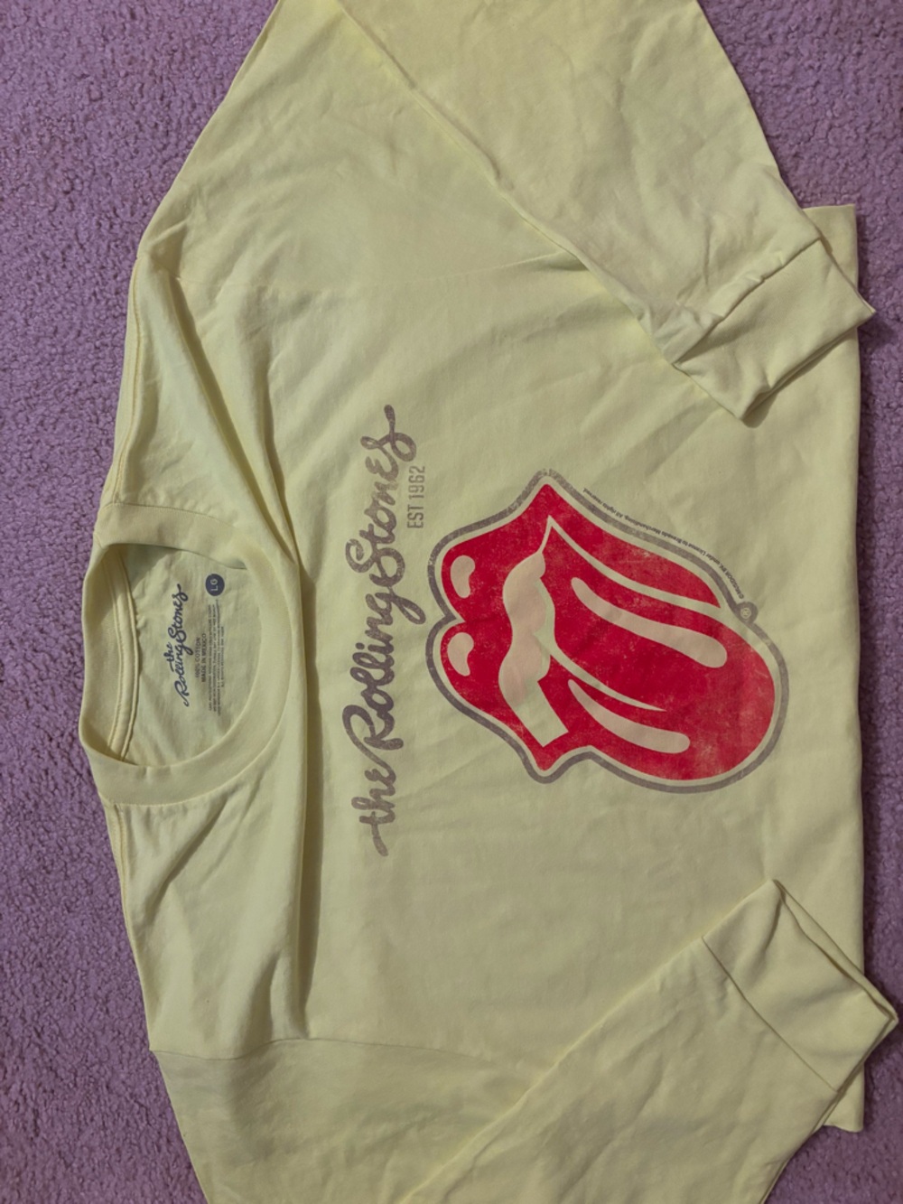 The Rolling Stones Yellow Men’s Long sleeve T-Shirt with Red Tongue Graphic